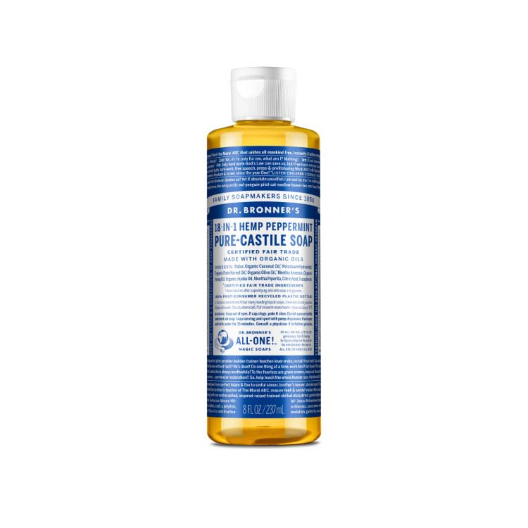 美国Dr Bronner's有机18合1万用橄榄液体皂 薄荷精油味237毫升装 洗脸洗身体洗家居洗宠物