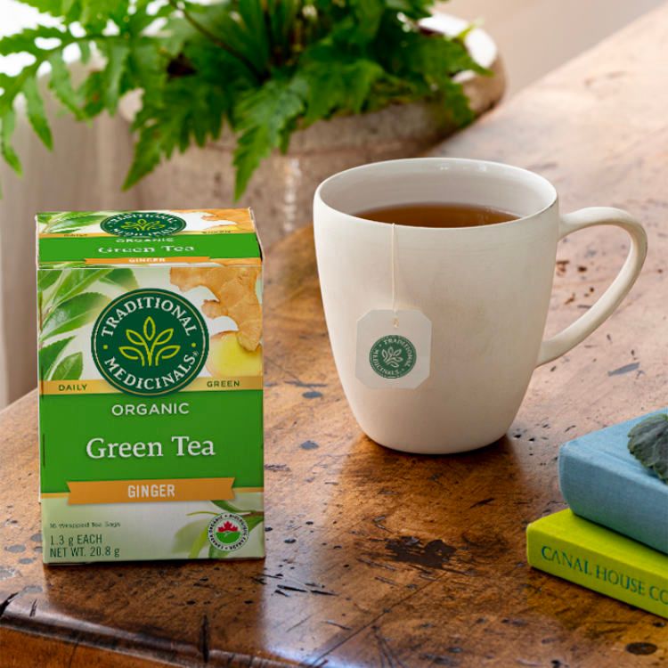 Traditional Medicinals, Organic Green Tea, Ginger, 16 Tea Bags