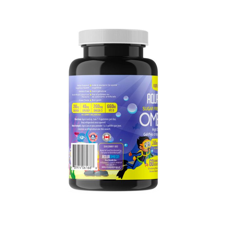 AquaOmega, High DHA Omega-3, Kids Gummies, Lemon, 60 Gummies