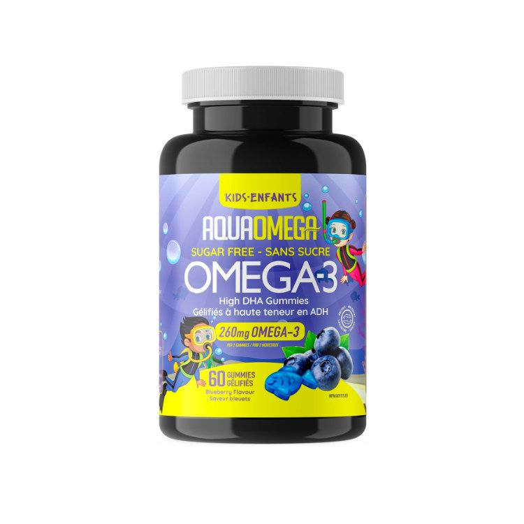 加拿大AquaOmega高DHA版儿童鱼油软糖 60粒/蓝莓味 DHA/EPA 超高5:1比例 保护视力