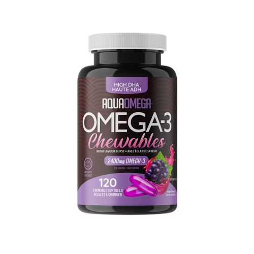 AquaOmega, High DHA Omega-3, Chewables, Grape, 240 Softgels