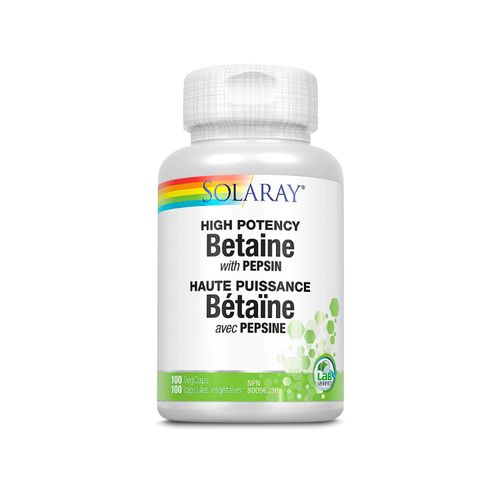 美国Solaray甜菜碱胃蛋白酶胶囊 100粒/650mg 提高胃动力 改善胃酸不足 预防脂肪肝