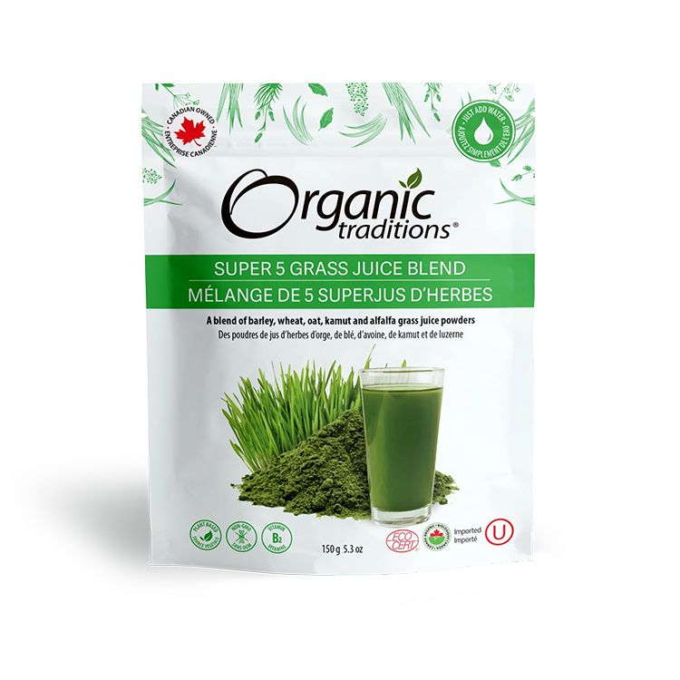 美国Organic Traditions有机超级5重青汁粉 150克 天然叶绿素、维生素A和维生素K来源