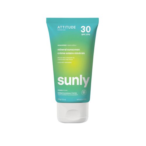 Attitude, Sunly Mineral Sunscreen, SPF 30, Adult, Fragrance-free, 150g