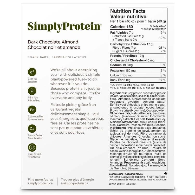 SimplyProtein, Snack bar, Dark Chocolate Almond, 12*40g