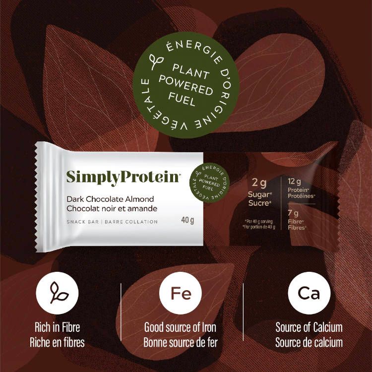 加拿大SimplyProtein蛋白能量棒 黑巧杏仁味 40g*12支装 每根含12克蛋白质2克糖 富含纤维