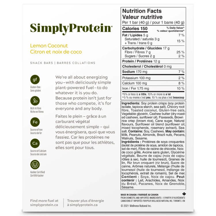 SimplyProtein, Snack bar, Lemon Coconut, 12*40g