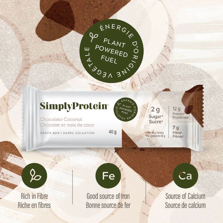 加拿大SimplyProtein蛋白能量棒 巧克力椰子味 40g*4支装 每根含12克蛋白质2克糖 富含纤维