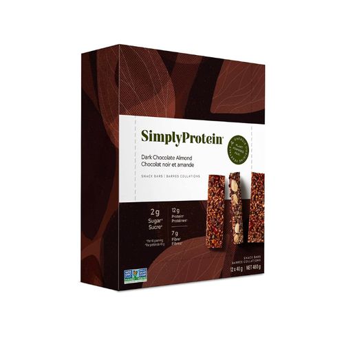 加拿大SimplyProtein蛋白能量棒 黑巧杏仁味 40g*12支装 每根含12克蛋白质2克糖 富含纤维