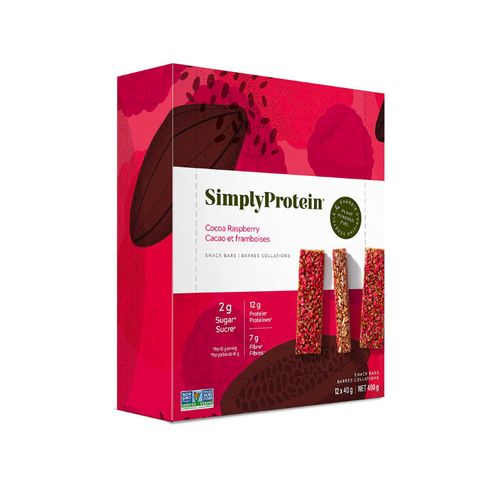 加拿大SimplyProtein蛋白能量棒 可可覆盆子味 40g*12支装 每根含12克蛋白质2克糖 富含纤维