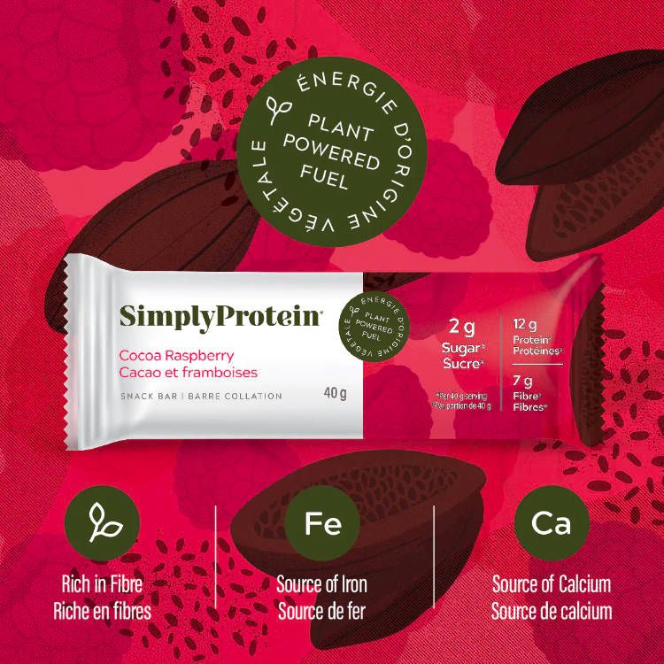 加拿大SimplyProtein蛋白能量棒 可可覆盆子味 40g*12支装 每根含12克蛋白质2克糖 富含纤维