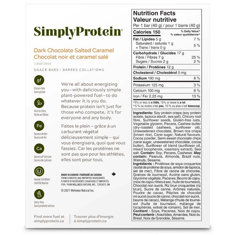 SimplyProtein, Snack bar, Dark Chocolate Salted Caramel, 12*40g