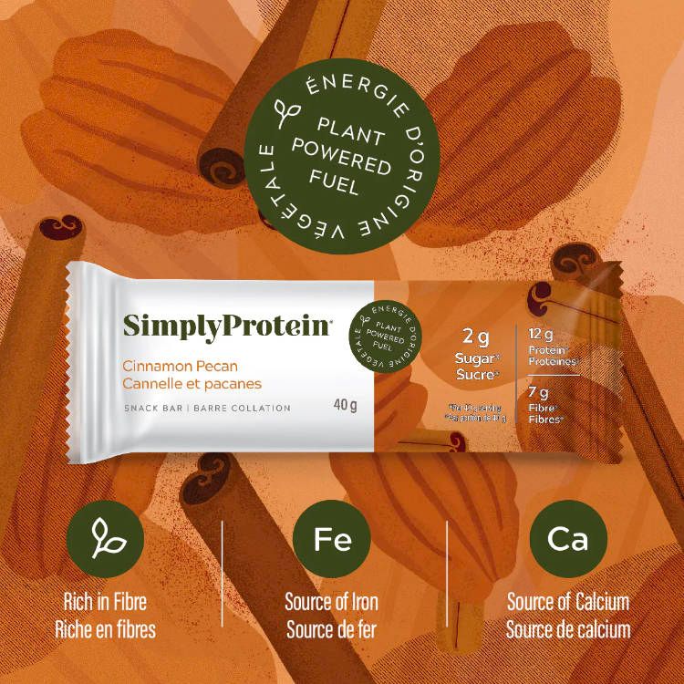 加拿大SimplyProtein蛋白能量棒 肉桂山核桃味 40g*12支装 每根含12克蛋白质2克糖 富含纤维