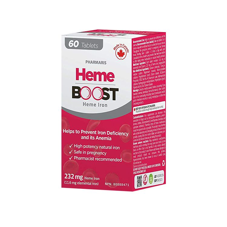 加拿大HemeBoost血红素铁补铁片 60片装 孕妇哺乳期 药剂师推荐 改善贫血补血气