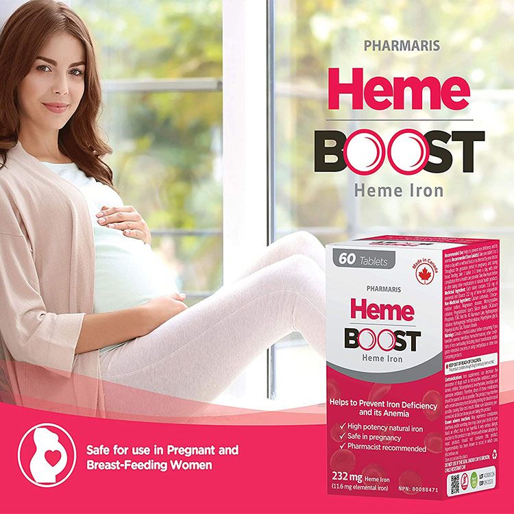 加拿大HemeBoost血红素铁补铁片 60片装 孕妇哺乳期 药剂师推荐 改善贫血补血气