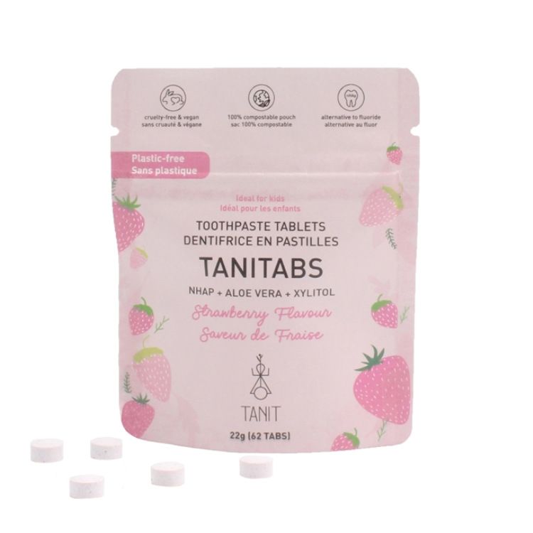 加拿大TANIT固体牙膏片 62片/草莓味 儿童可用 含10%纳米羟基磷灰石 坚固牙釉质 减少痛敏感