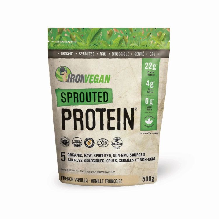 加拿大Iron Vegan有机发芽植物蛋白粉 香草味/500克 0添加糖 酶活性和消化吸收率更高