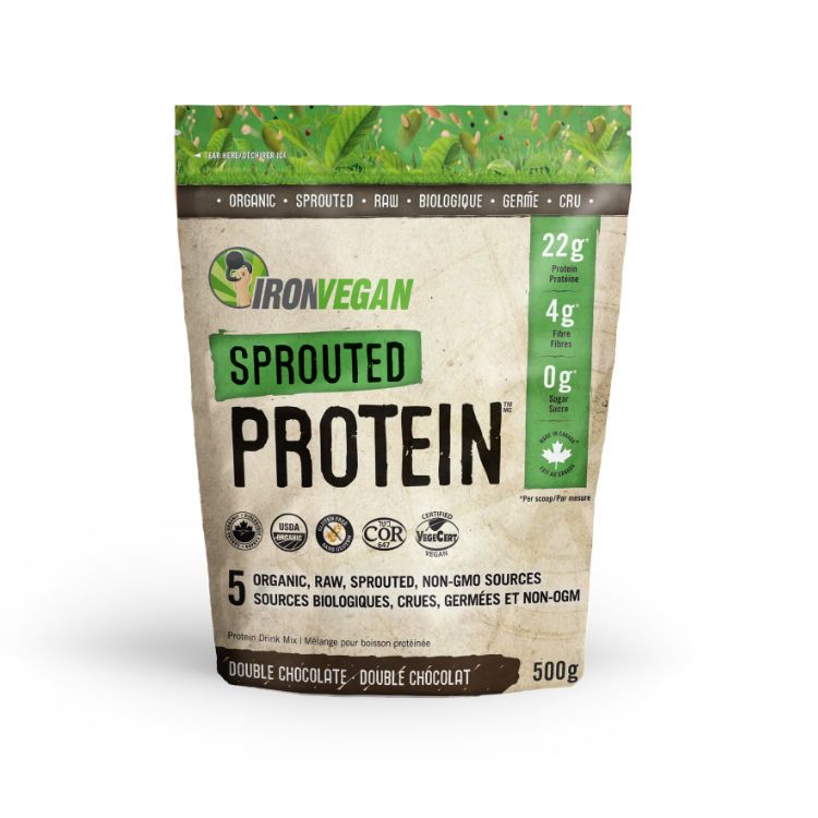 加拿大Iron Vegan有机发芽植物蛋白粉 巧克力味/500克 0添加糖 酶活性和消化吸收率更高