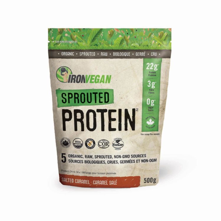 加拿大Iron Vegan有机发芽植物蛋白粉 咸焦糖/500克 0添加糖 酶活性和消化吸收率更高
