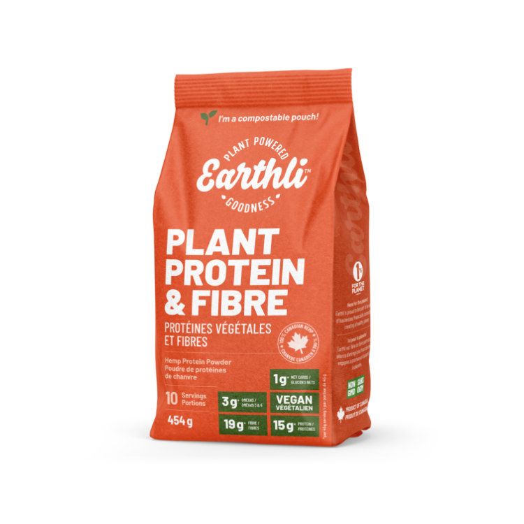 加拿大Earthli火麻仁植物蛋白粉 高纤维版/454克 每份含15克植物蛋白 19克纤维 易消化 不胀气