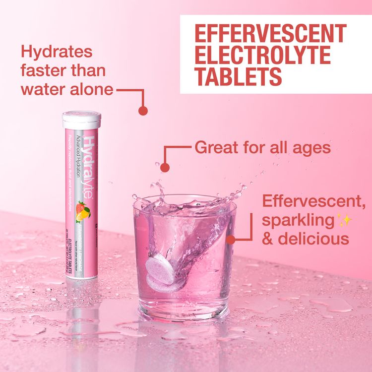 Hydralyte, Effervescent Electrolytes, Strawberry Lemonade, 20 Tablets
