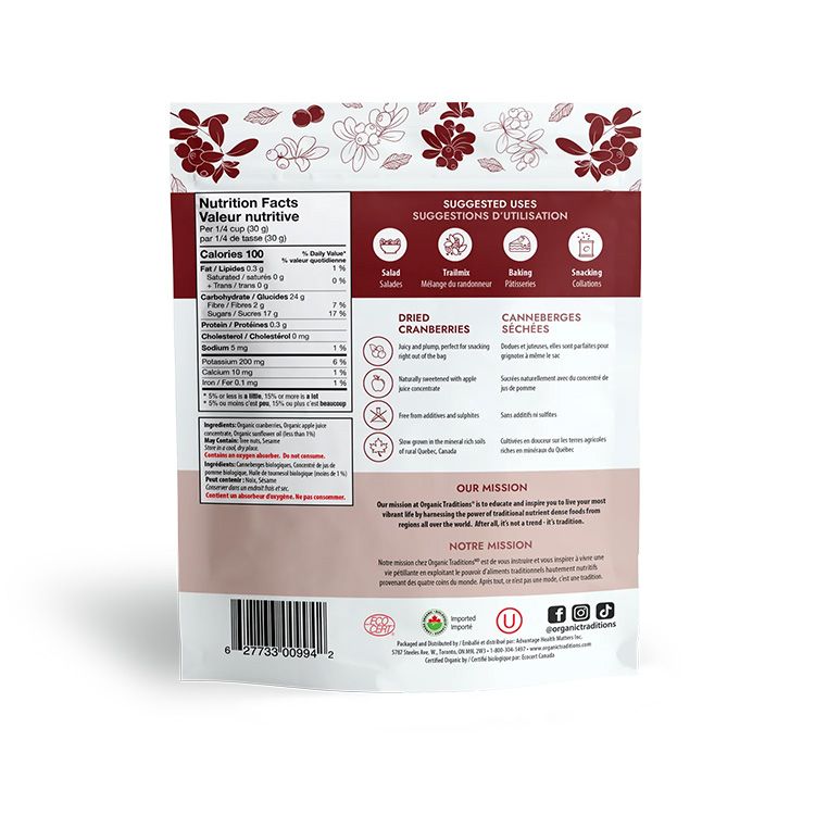 Organic Traditions, Organic Dried Cranberries, 113g