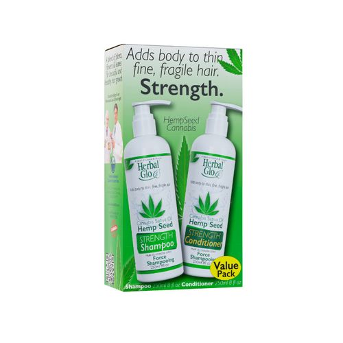 Herbal Glo, Hemp STRENGTH Shampoo & Conditioner, Value Pack, 250ml*2