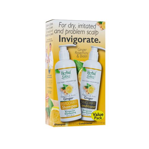 Herbal Glo, Ginger INVIGORATE Shampoo & Conditioner, Value Pack, 250ml*2