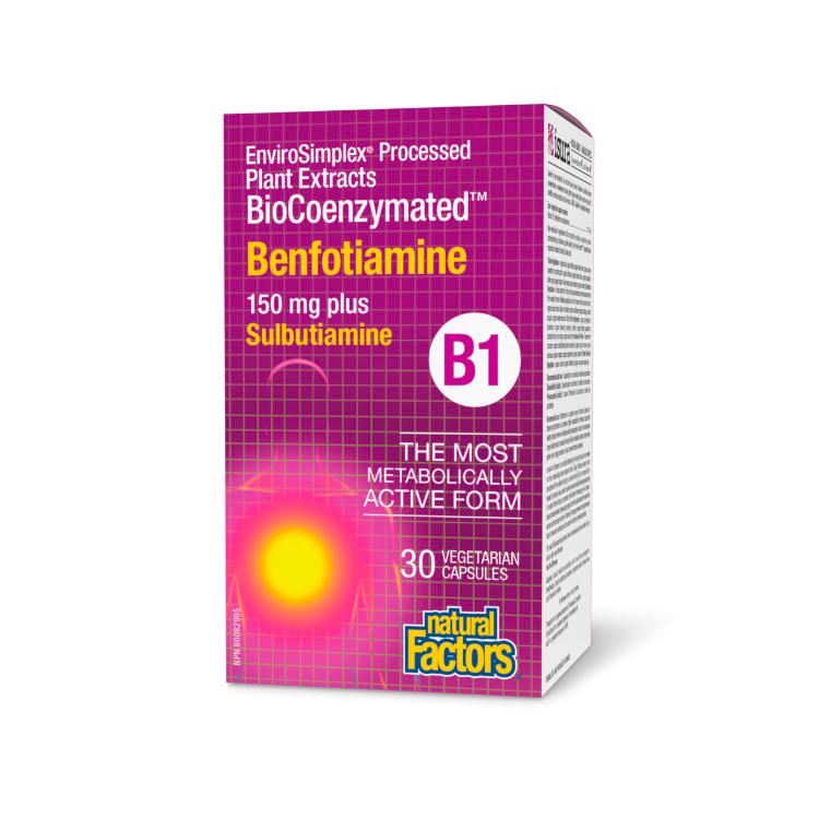 Natural Factors, BioCoenzymated Benfotiamine B1 150mg plus Sulbutianmine, 30 Vcaps