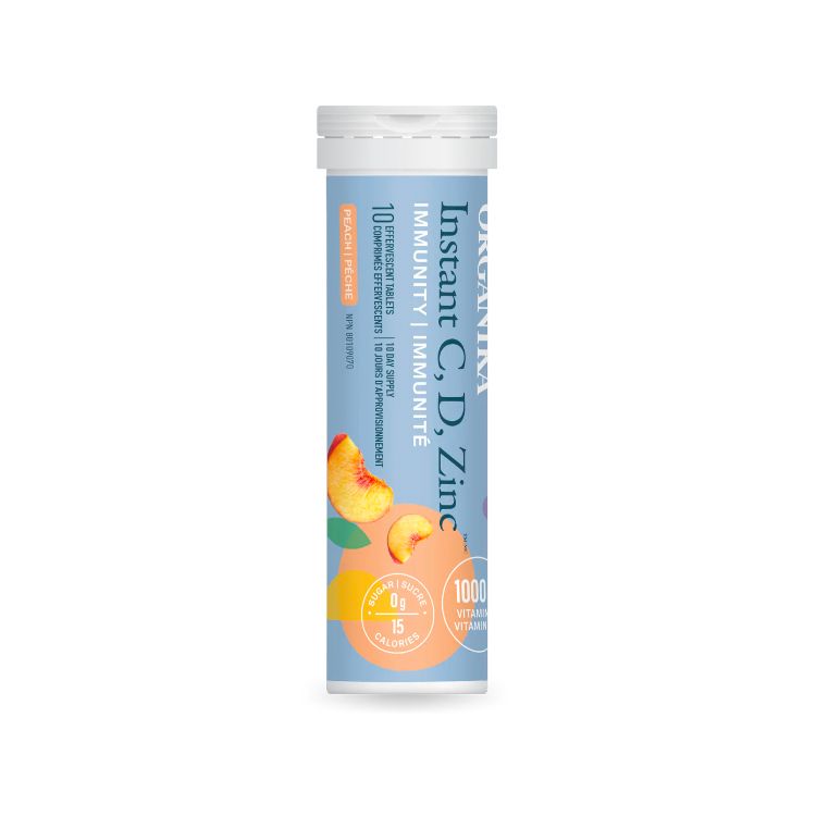 加拿大Organika维生素C/D/锌强化免疫泡腾片 10片装/桃子味 0糖配方 协同提升免疫力