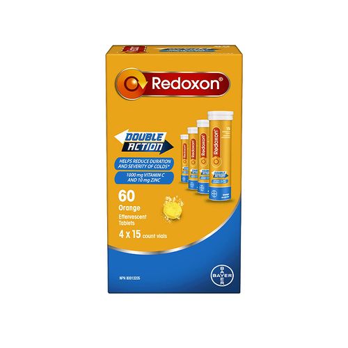 Redoxon, Double Action Vitamin C and Zinc Orange Effervescent, 60 Tablets