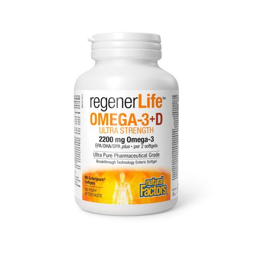 Natural Factors, regenerLife, Ultra Strength Omega-3, Plus Vitamin D3, 90 Softgels