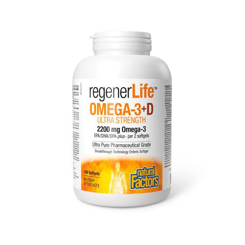 Natural Factors, regenerLife, Ultra Strength Omega-3, Plus Vitamin D3, 150 Softgels