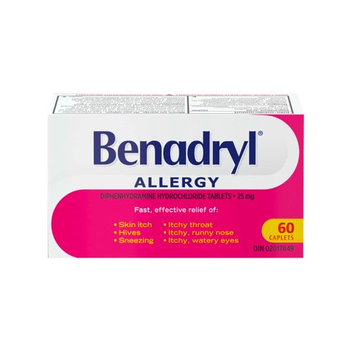 Benadryl, Allergy, 25mg, 60 Caplets