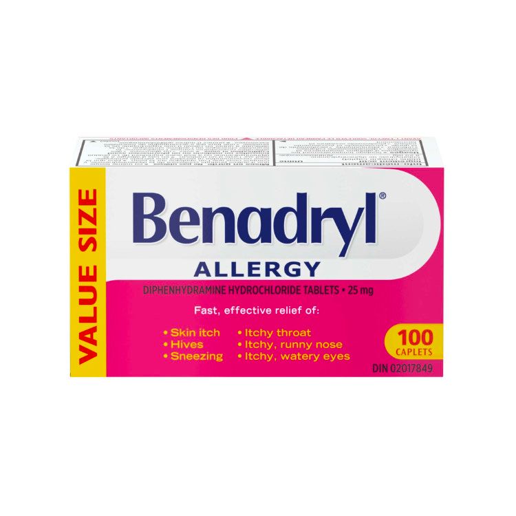 Benadryl, Allergy, 25mg, 100 Caplets