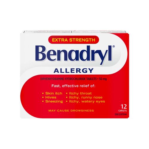 Benadryl, Allergy, Extra Strength, 50mg, 12 Caplets