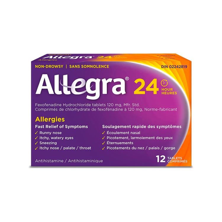 加拿大Allegra非索非那定抗过敏片 24小时长效版/12片 缓解季节性过敏症状 不困配方