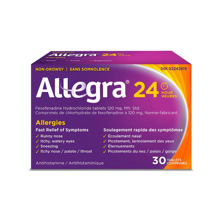 加拿大Allegra非索非那定抗过敏片 24小时长效版/30片 缓解季节性过敏症状 不困配方