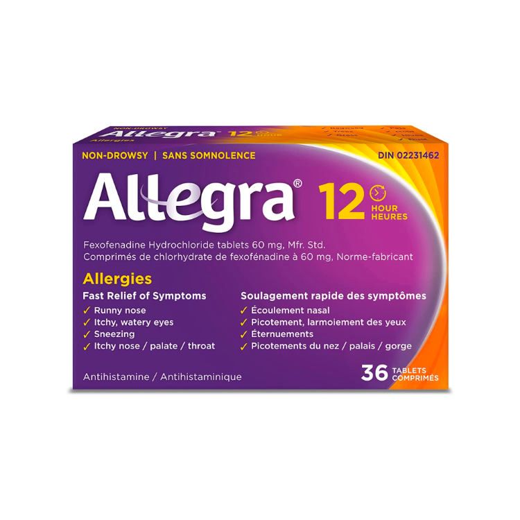 加拿大Allegra非索非那定抗过敏片 12小时起效版/36片 缓解各类过敏症状 不困配方