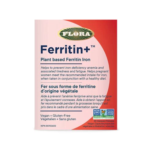 Flora, Ferritin+, Plant Based Ferritin Iron, 30 Delayed Release Vegan Capsules