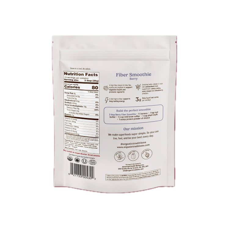 Organic Traditions, Fibre Fuel Smoothie Boost, Berry, 300g - Organic Traditions | Lifeplus Natural Health