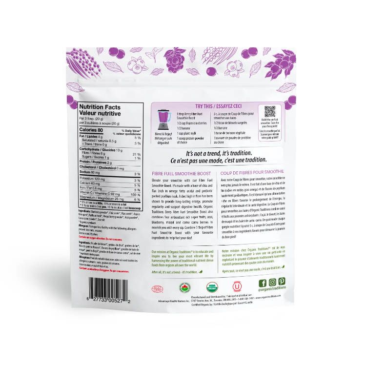 Organic Traditions, Fibre Fuel Smoothie Boost, Berry, 300g