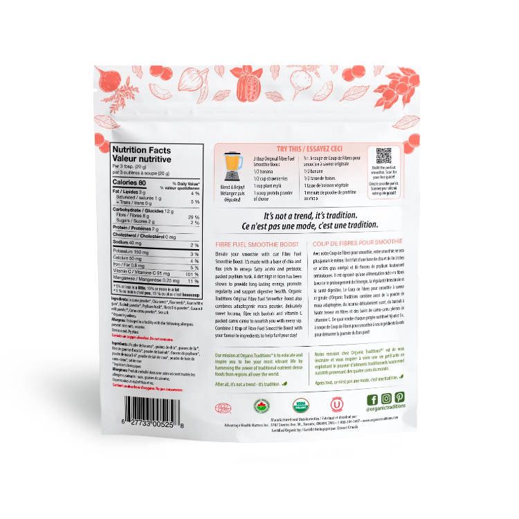 Organic Traditions, Fibre Fuel Smoothie Boost, Original, 300g