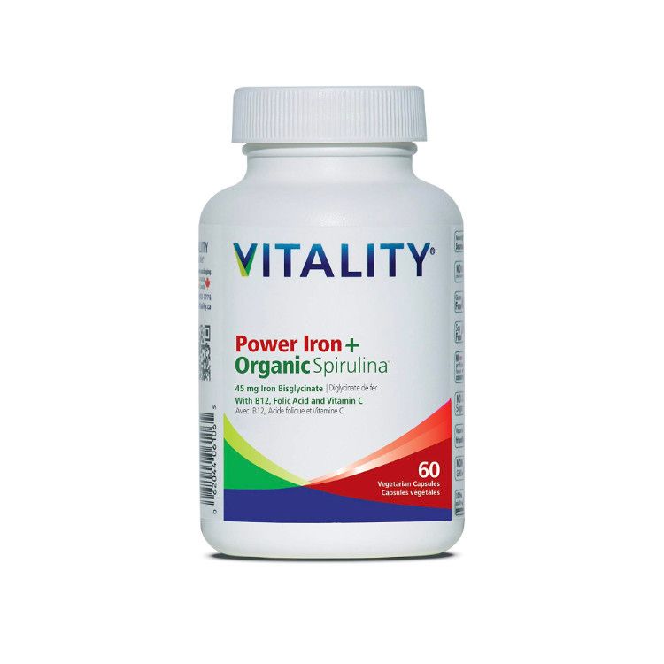 VITALITY, Power Iron+ Organic Spirulina, 60 Capsules