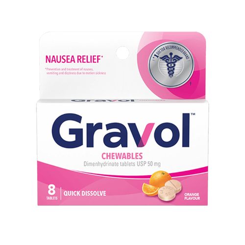 Gravol, Quick Dissolve Chewable, Orange Flavour, 8 Tablets