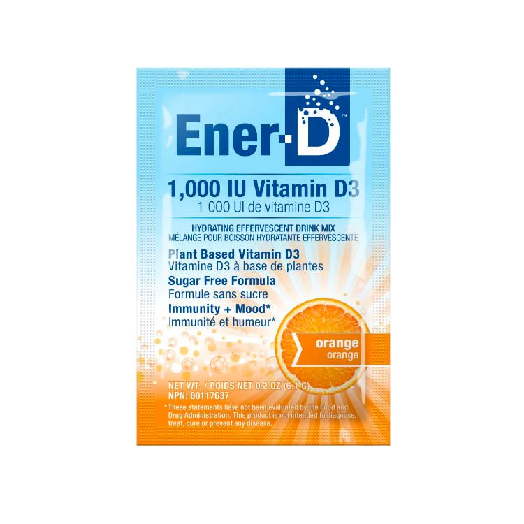 加拿大Ener-D维生素D零糖泡腾粉 24包 桔子味 纯素食来源维生素D 提升免疫 促进钙吸收