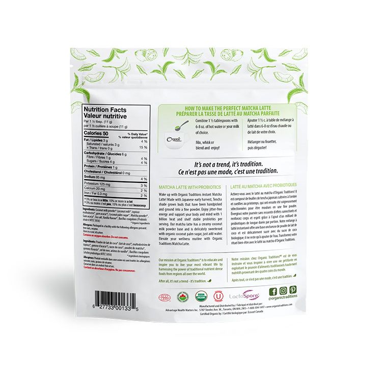 Organic Traditions, Matcha Latte with Probiotics, 150g