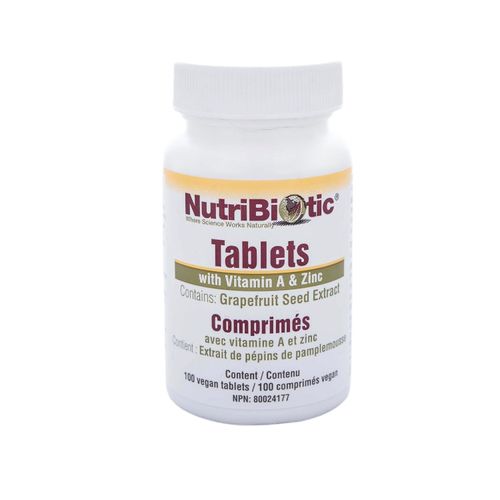 美国NutriBiotic葡萄柚籽片 100片 含维生素A+锌配方 抗菌抗炎 抑制病毒感染 保护视力