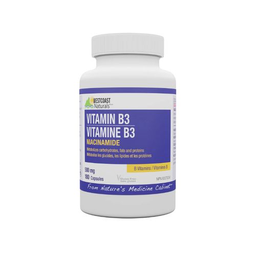 Westcoast Naturals, Vitamins B3, Niacinamide, 500mg, 180 Capsules