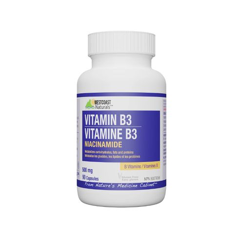 Westcoast Naturals, Vitamins B3, Niacinamide, 500mg, 90 Capsules